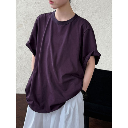 Korean lazy wind curled round neck T-shirt summer new back strap loose short-sleeved top 2711