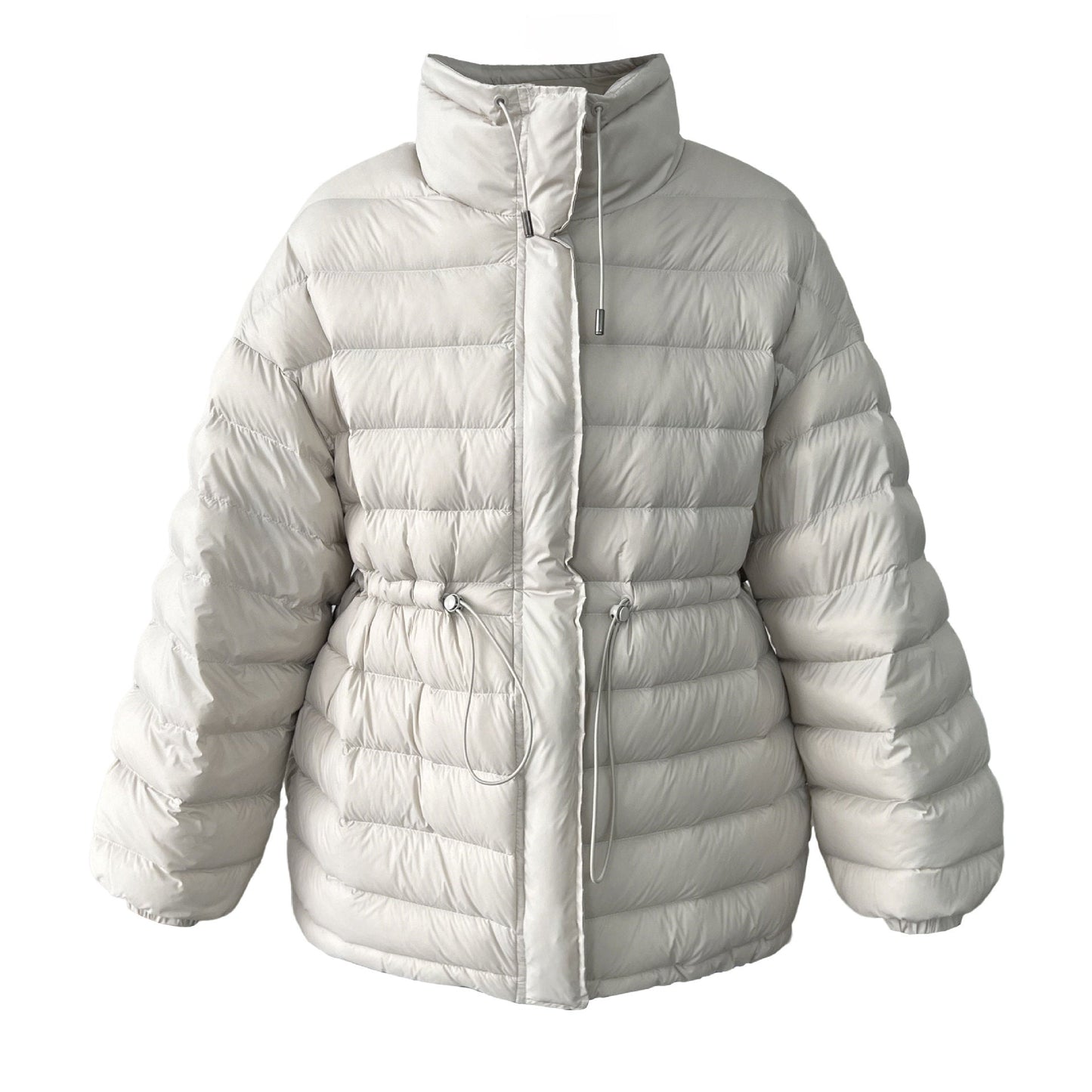 Drawstring waist slimming 90 white duck down cropped jacket