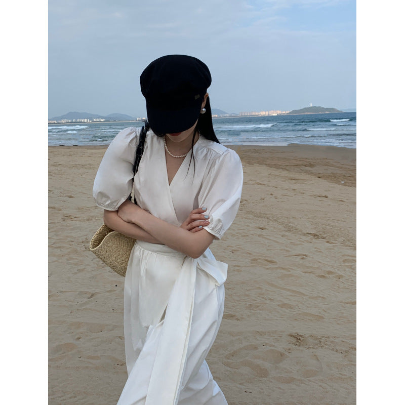 Casual simple dress femininity strap v-neck dress