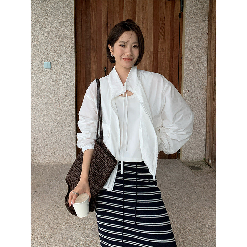 Korean tooling wind stand-up collar drawstring sunscreen clothing