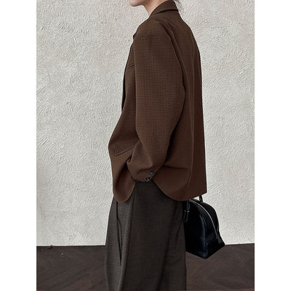 Silhouette casual commuter textured waffle suit women's autumn vintage baggy jacket