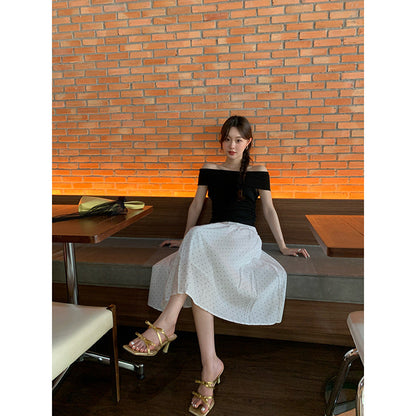 Japan and Korea casual thin temperament versatile polka dot Tencel skirt