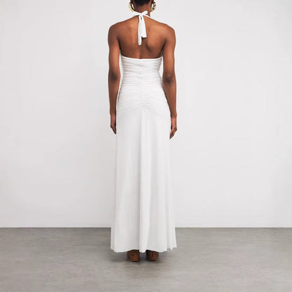 Stylish sexy pleated V-neck babes slim-fit lace-up dress