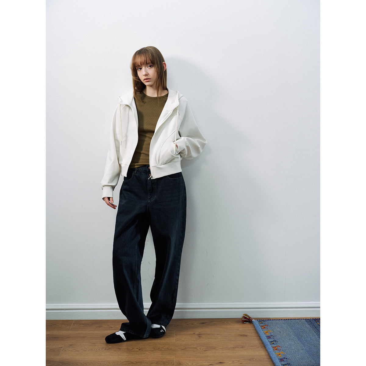 Spring casual high-waisted old-fashioned dirty basic versatile long straight jeans