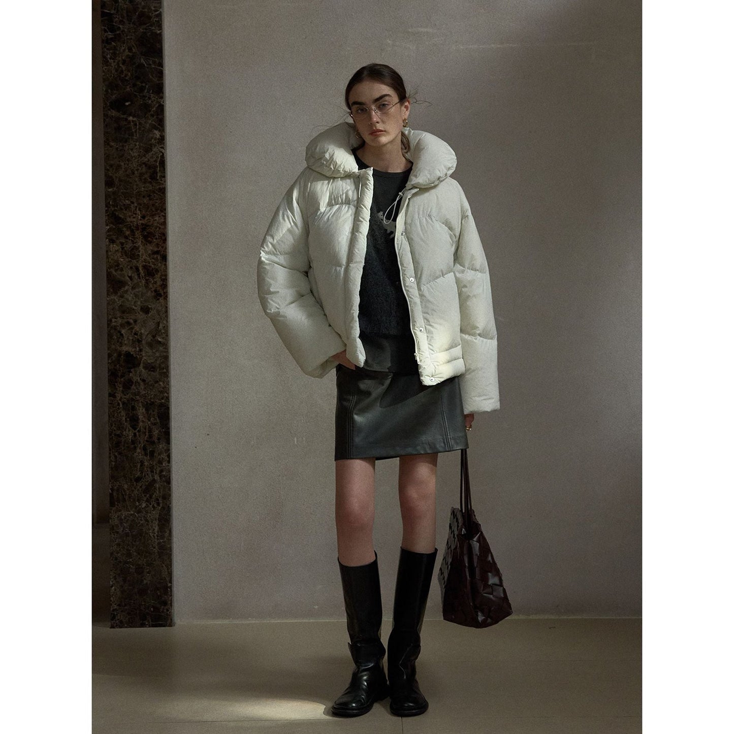 Winter 90 white duck down bud collar weft elastic anti-down jacket