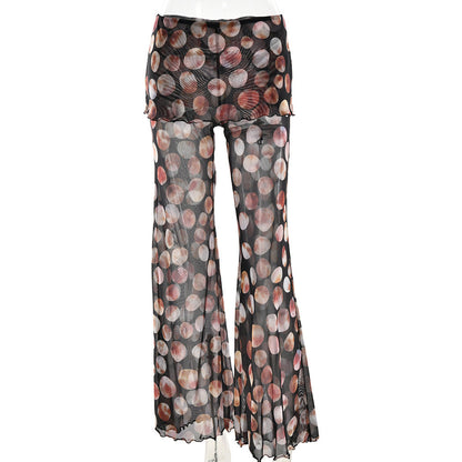 High-Waisted Mesh Print Pants