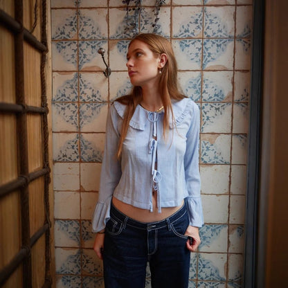 Stylish casual versatile lace-up shirt