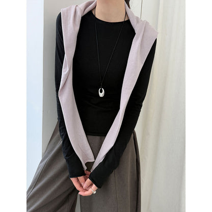 Korean versatile curled round neck T-shirt bottoming shirt women's autumn new long-sleeved slim-fit top