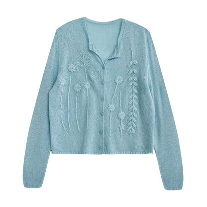 Heavy industry crochet embroidered wool knitted sweater