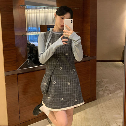 Women's Plaid Sleeveless Vest Midi Dress