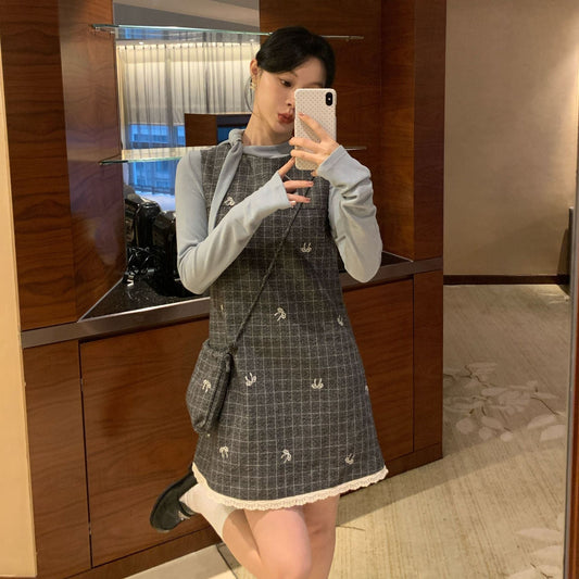 Women's Plaid Sleeveless Vest Midi Dress