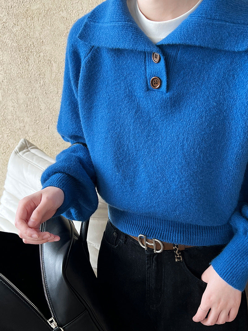 Premium polo collar, thin waist short sweater
