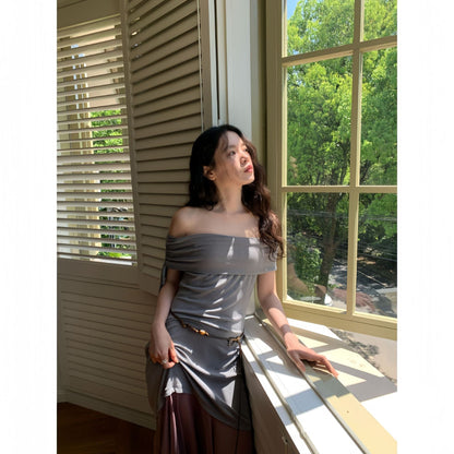 Asymmetrical Off-Shoulder Maxi Dress