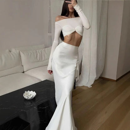 Women's fashion solid color satin fishtail skirt sexy spice slim skirt women