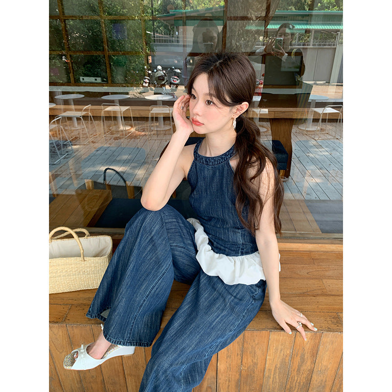 Retro fashion suit female high-end denim two-piece set