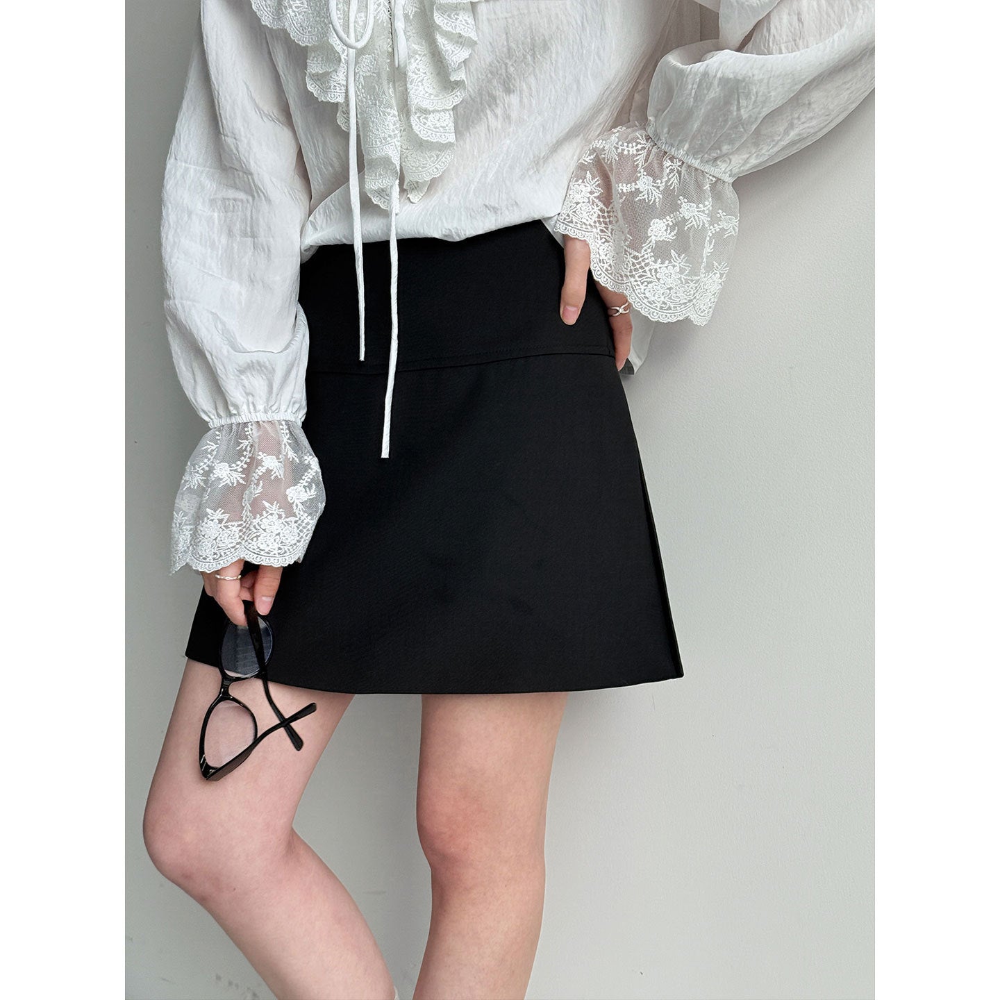 Side split fake two A-word hip skirt pants women's spring high waist thin fart curtain suit skirt