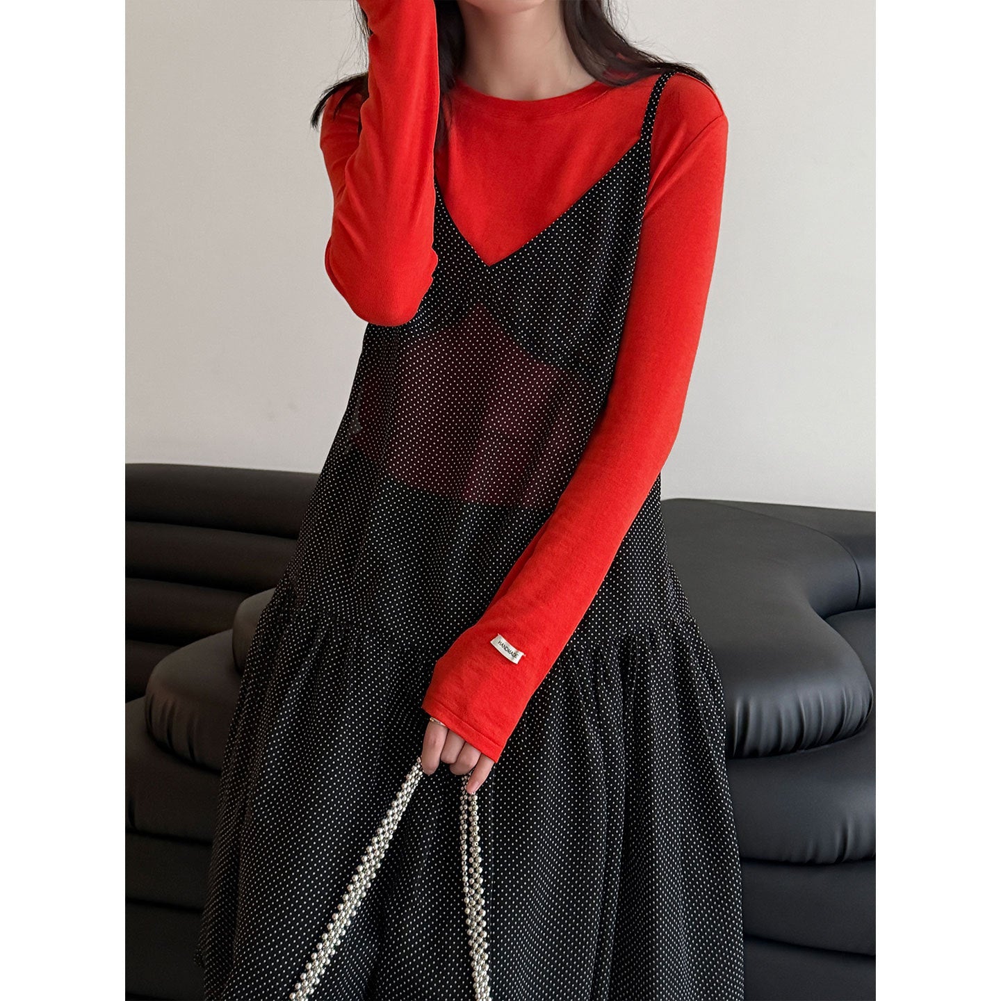 Soft waxy 28% Tencel wool loose high elastic long-sleeved bottoming shirt women's early spring simple inner T-shirt