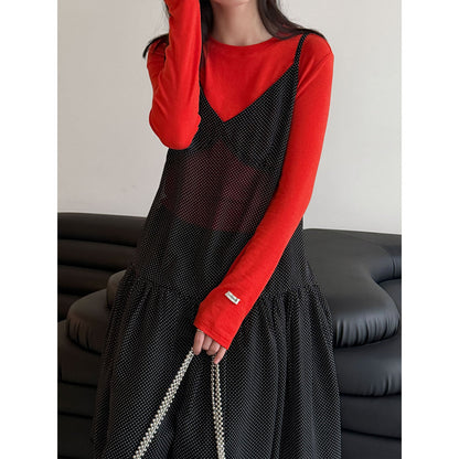 Soft waxy 28% Tencel wool loose high elastic long-sleeved bottoming shirt women's early spring simple inner T-shirt
