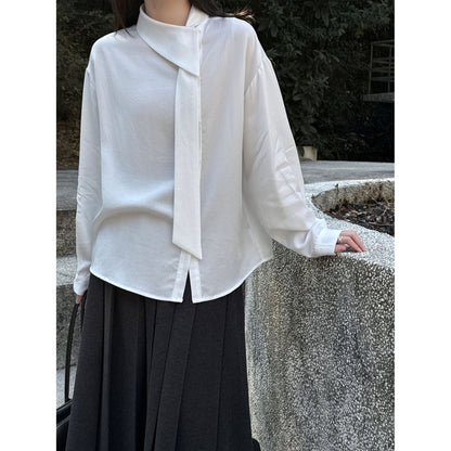 French design strap collar temperament shirt women's 26 early spring Tencel relaxation niche shirt