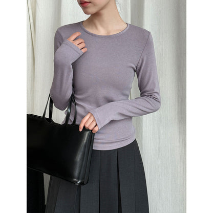 Basic solid color simple front shoulder versatile slim-fitting bottoming shirt women's early spring new stacked wear T-shirt