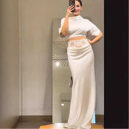 New fashion sexy lace satin high waist skirt women