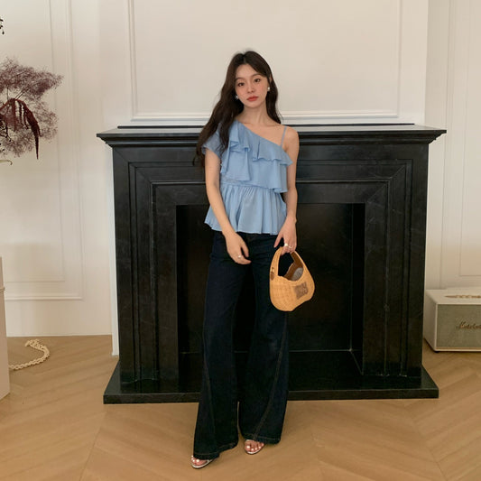 Sweet Irregular Design Tencel Off-Shoulder Suspender Top