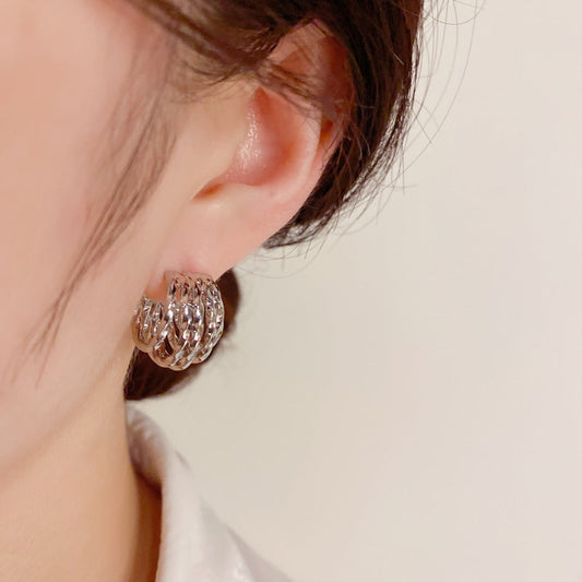 S925 Silver Needle Fashion Simple Retro Twist Multi-layer Stud Earrings Internet celebrities Cold Wind Earrings Earrings