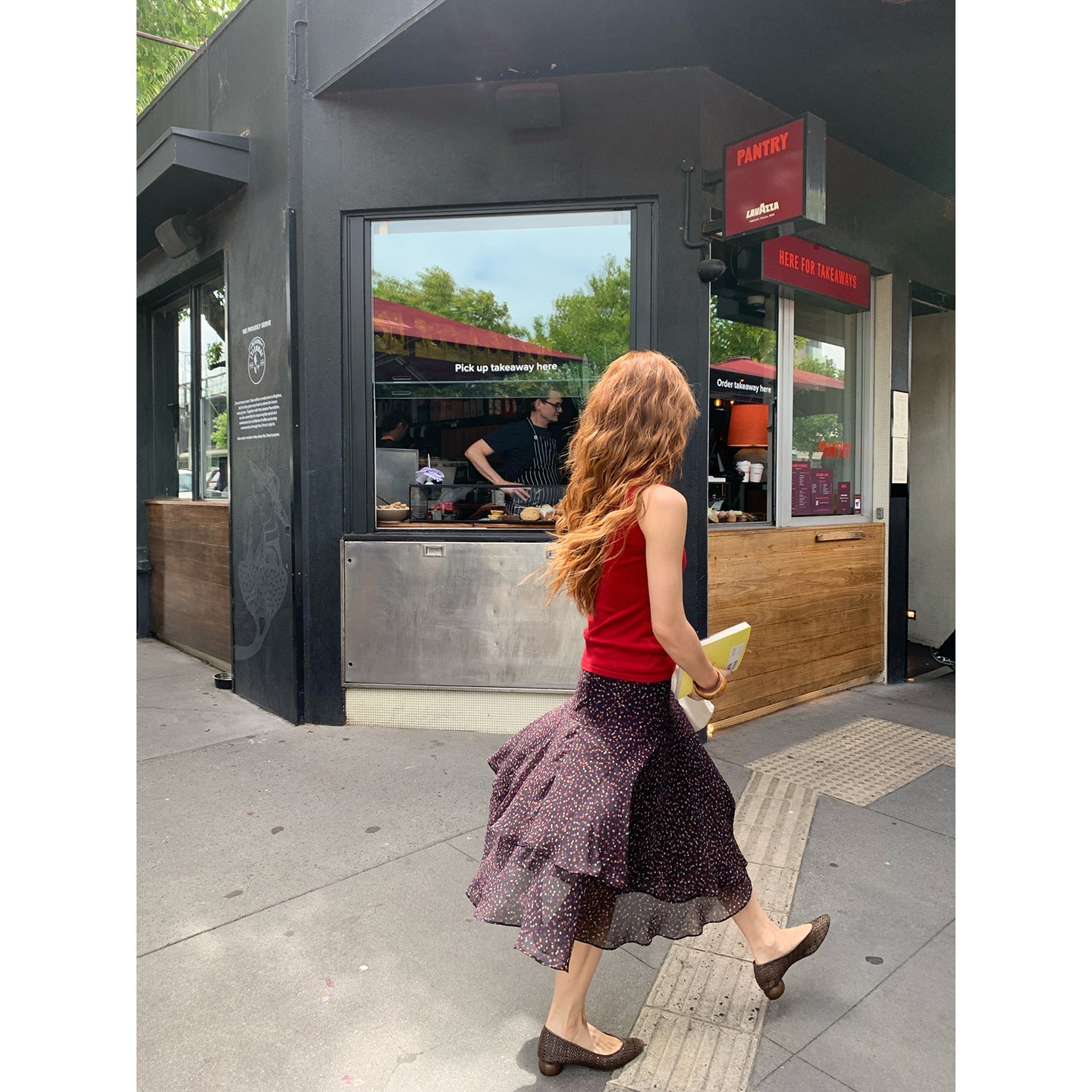 drape high waist medium and long floral skirt