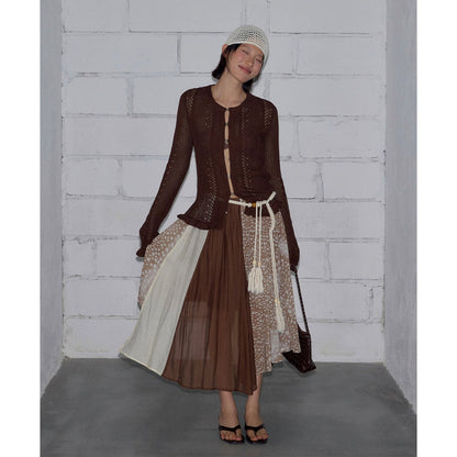 Irregular printing and dyeing chiffon splicing skirt literary Mori medium and long skirt