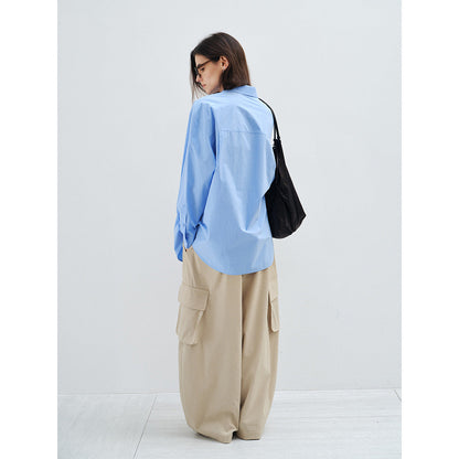 New minimalist high-count high-density horse cotton loose casual versatile shirt