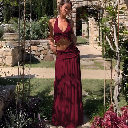 Pleated Cami Top & Ruffle Maxi Skirt Set