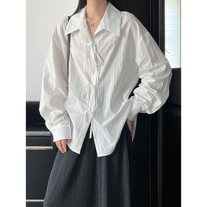 Korean small fresh temperament design sense lace-up shirt women's early autumn new niche loose top