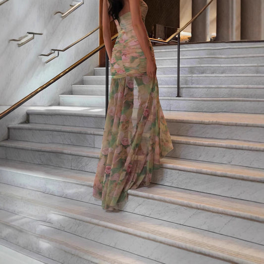 Halter Print Maxi Dress with Split