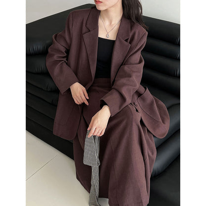 Korean basic casual linen suit + skirt autumn commuting temperament silhouette suit