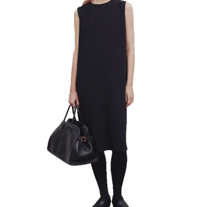 Round Neck Sleeveless Dress Women High Waist Straight Midi Acetate