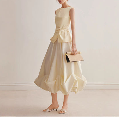 Temperament bud skirt 2026 spring and summer design sense pinch pleated hem small a-shaped skirt