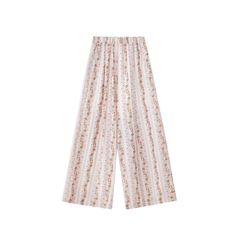 Floral pants retro drape mopping loose wide-leg pants