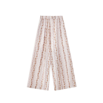 Floral pants retro drape mopping loose wide-leg pants