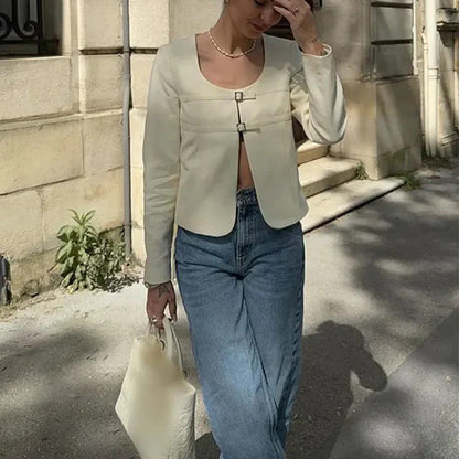 Niche long-sleeved top temperament solid color versatile short cardigan fashion autumn and winter coat women