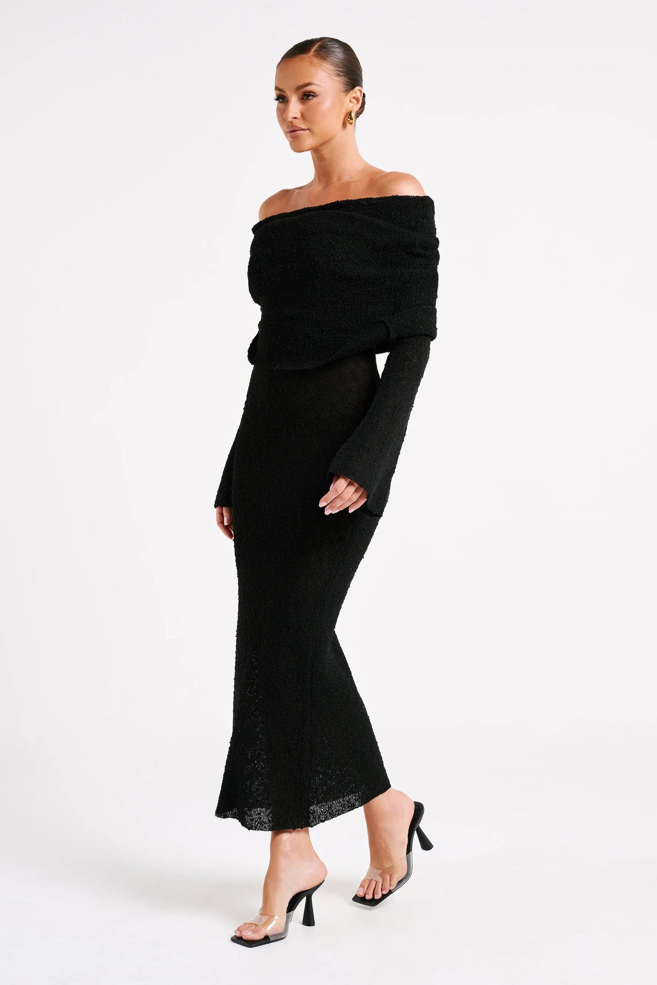 Off-Shoulder Knit Maxi Dress
