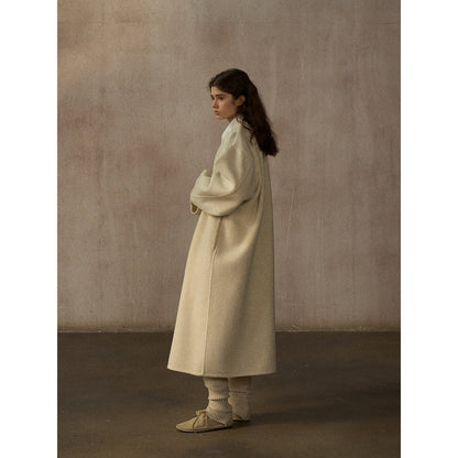 All wool meticulous soft warm simple V-neck loose silhouette double-sided nylon coat