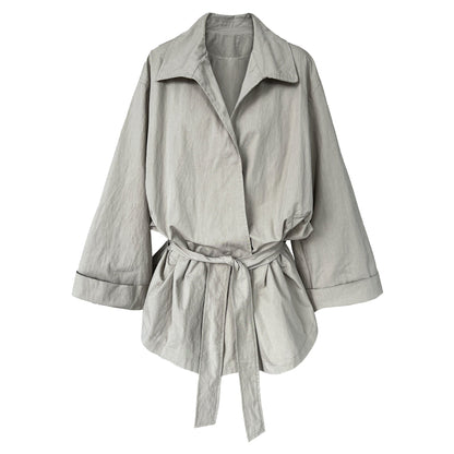 Korean lightweight texture silhouette straps thin trench coat women's autumn new lapel jacket