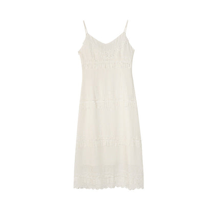Women's V-Neck Lace Spliced High-Waist Sleeveless Maxi Dress