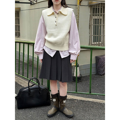 Premium Korean Polo lapel knitted vest