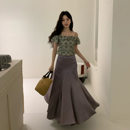 Hip wrap fishtail skirt acetic acid satin skirt