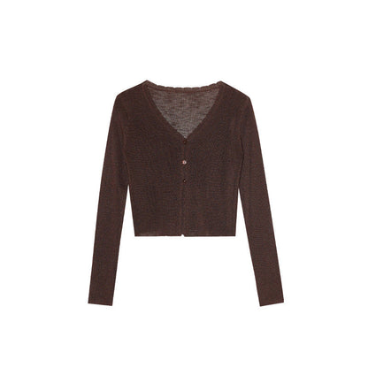 Thin knitted sweater commuter versatile single-breasted v-neck sunscreen shirt