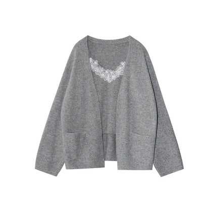 Lazy and gentle two-piece lace vest knitted sweater set