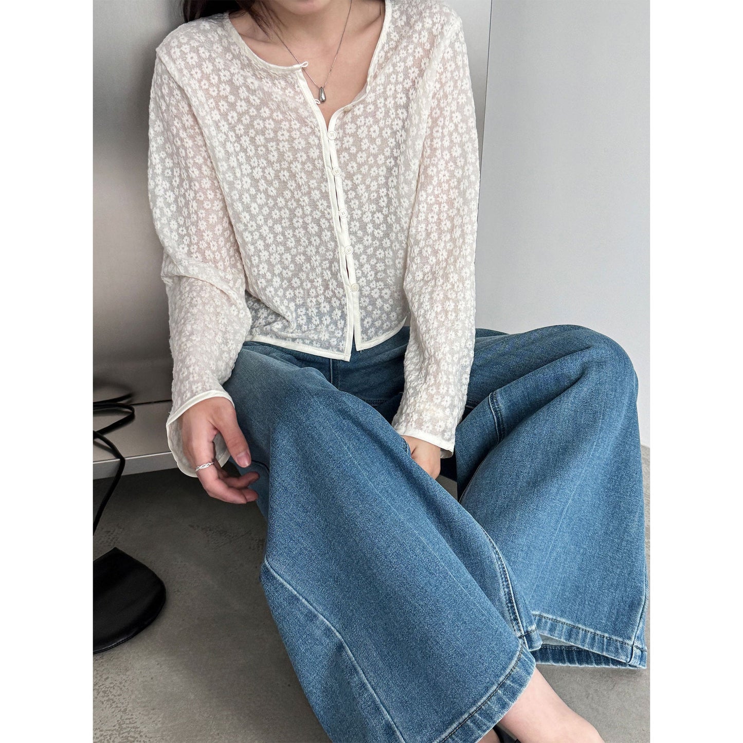 Korean simple four-sided elastic and thin with belt wide-leg pants women's 26 spring new jeans