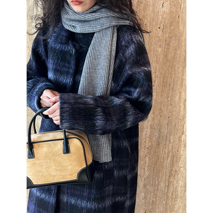 Fall and winterk-style 30% wool woolenoutwear women's medium longthickened over-the-knee quilted plaid coat