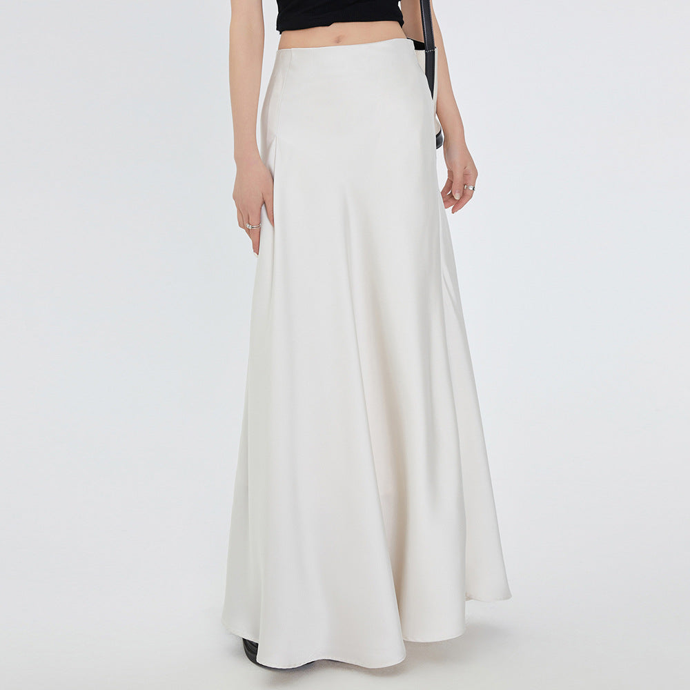 White satin pendant skirt women's 2026 summer new acetic acid medium and long high-waisted A-shaped skirt tide